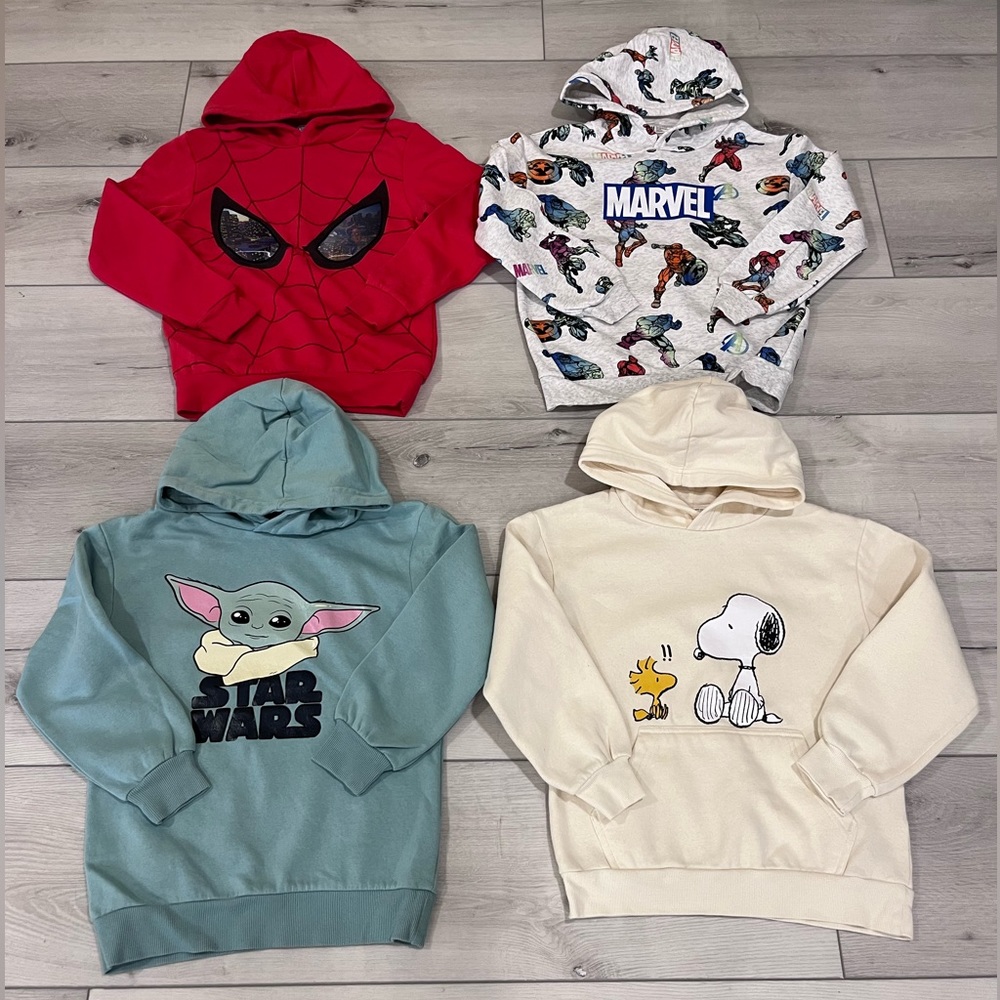 Boys Girls Unisex (4) Disney Marvel Star Wars Snoopy Hoodies LOT size 8-10 years